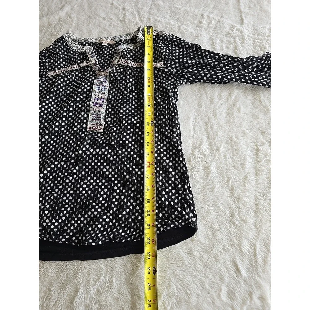 Skies Are Blue Boho Tunic Tab Sleeves Black White‎ Embroidery Women's Size S